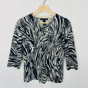 Jillian Jones Zebra Print Button-Up Wool Angora‎ Cardigan Sweater M